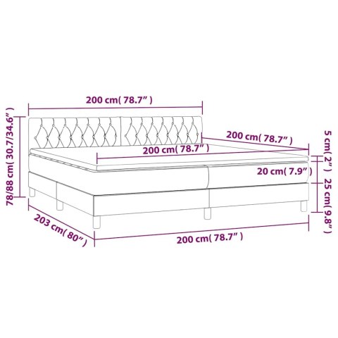 Łóżko kontynentalne z materacem i LED zielony aksamit 200x200cm