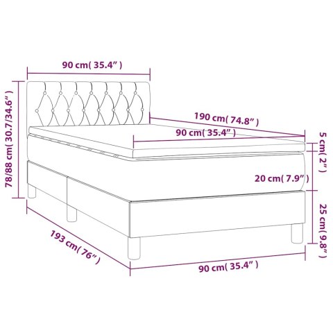 Łóżko kontynentalne z materacem i LED zielony aksamit 90x190 cm