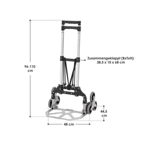 Składany wózek schodowy 80 kg, aluminiowy, 3+3 koła