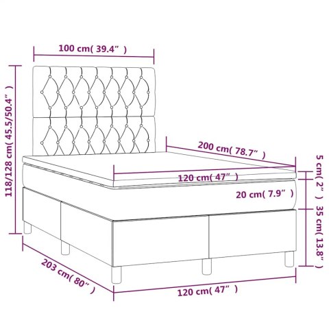 Łóżko kontynentalne z materacem i LED zielony aksamit 120x200cm