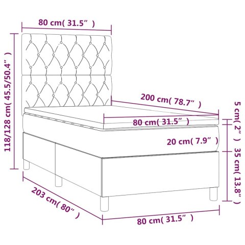Łóżko kontynentalne z materacem i LED zielony aksamit 80x200 cm