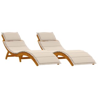 Leżak 2-osoba 2 pcs Biały 184 x 55 x 64cm Lite drewno akacjowe