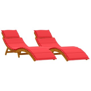 Leżak 2 pcs Czerwony 184 x 55 x 64cm Lite drewno akacjowe