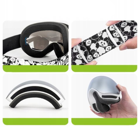 Gogle narciarskie dla dzieci Panda UV400 - czarno-białe