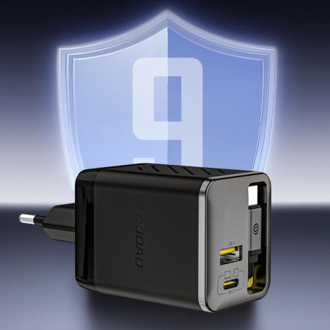 Ładowarka sieciowa USB-A USB-C GaN 67W z kablem zwijanym USB-C PD QC - czarna