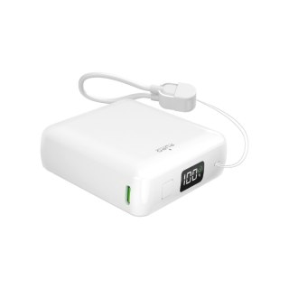 Powerbank 10000mAh USB-A USB-C z wyświetlaczem wbudowanym kablem USB-C 20W - biały