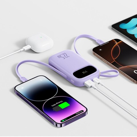 Powerbank 20000mAh 22.5W z wyświetlaczem kablem EnerFill FC21 Qpow 3 Ultra - fioletowy