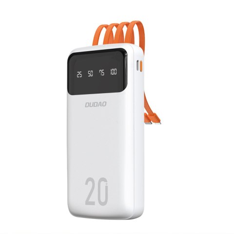 Powerbank K6Pro+ 20000mAh z wbudowanymi kablami USB-C microUSB iPhone Lightning - biały