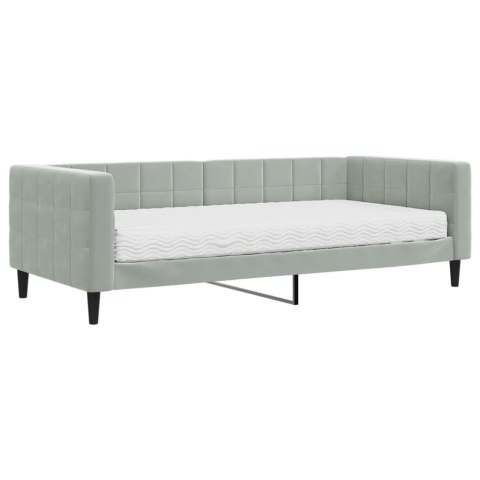 Sofa z materacem do spania, jasnoszara, 90x200 cm, aksamit