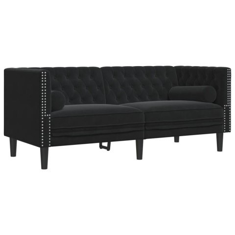3-cz. wypoczynek Chesterfield z wałkami, czarny, aksamit