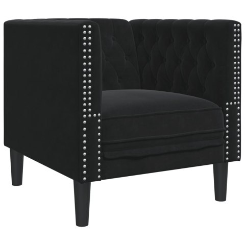 3-cz. wypoczynek Chesterfield z wałkami, czarny, aksamit