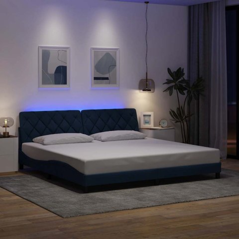 Rama łóżka z LED bez materaca Niebieski 200x200 cm Tkanina