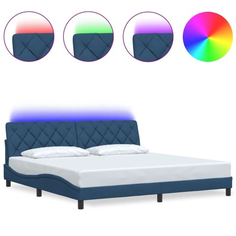 Rama łóżka z LED bez materaca Niebieski 200x200 cm Tkanina