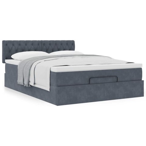 Rama łóżka otomana z materacem, szara, 140x190 cm, aksamit