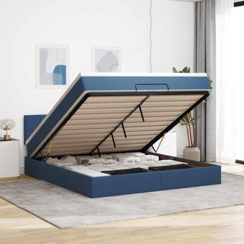 Łóżko Ottoman z materacem i LED, niebieski, 180x200cm, tkanina