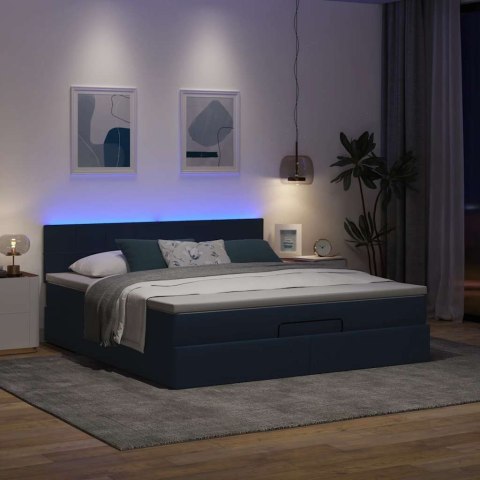 Łóżko Ottoman z materacem i LED, niebieski, 180x200cm, tkanina