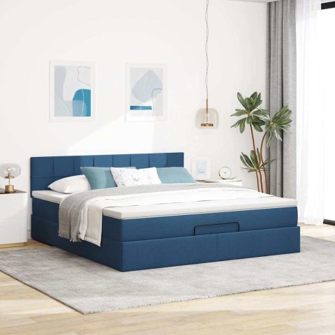 Łóżko Ottoman z materacem i LED, niebieski, 180x200cm, tkanina