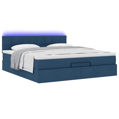 Łóżko Ottoman z materacem i LED, niebieski, 180x200cm, tkanina