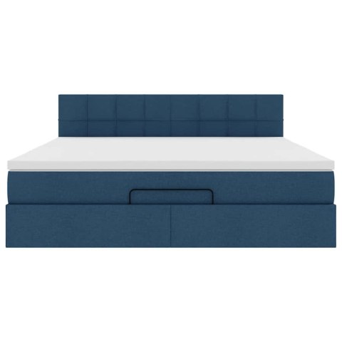 Łóżko Ottoman z materacem i LED, niebieski, 180x200cm, tkanina