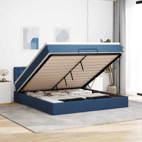 Łóżko Ottoman z materacem i LED, niebieski, 180x200cm, tkanina