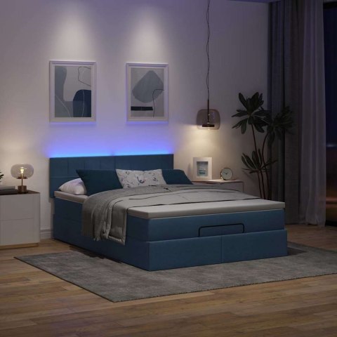 Rama łóżka otomana z materacem, niebieska, 140x200 cm, tkanina