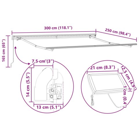 Markiza zwijana Ze LED Lights Czerwony 300 x 250 cm tkanina