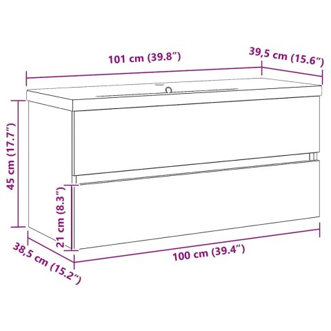 Szafka pod umywalkę z drzwiami Czarny dąb 100 x 39 x 62 cm