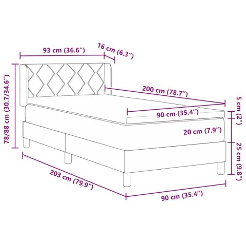 Łóżko sprężynowe z materacem Kremowy 90 x 200 cm tkanina