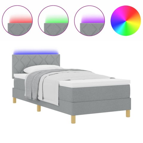 Łóżko z sprężyną LED z materacem Jasnoszary 90 x 190 cm tkanina