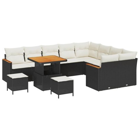 Zestaw Sof na Ogród z poduszką 12 pcs Czarny Rattan poli