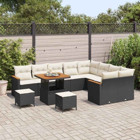 Zestaw Sof na Ogród z poduszką 12 pcs Czarny Rattan poli