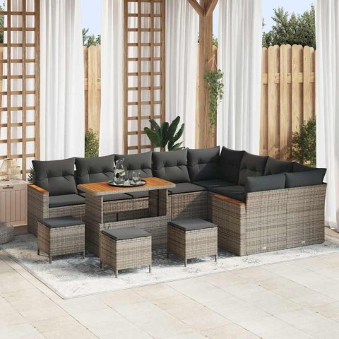 Zestaw Sof na Ogród z poduszką 13 pcs Szary Rattan poli