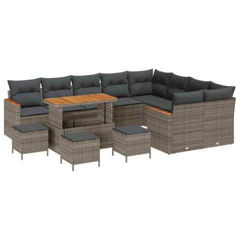 Zestaw Sof na Ogród z poduszką 13 pcs Szary Rattan poli