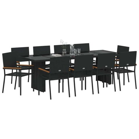 Zestaw do jadalni w ogrodzie 11 pcs Czarny polirattan