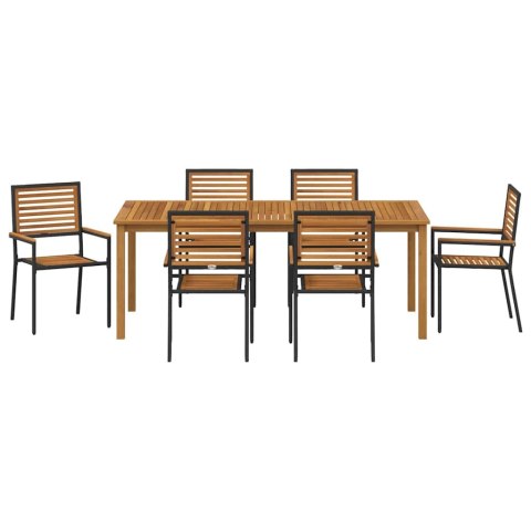 Zestaw do jadalni w ogrodzie 7 pcs Czarny Lite Drewno Akacji