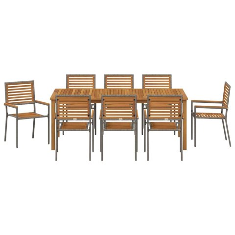 Zestaw do jadalni w ogrodzie 9 pcs Szary Lite Drewno Akacji