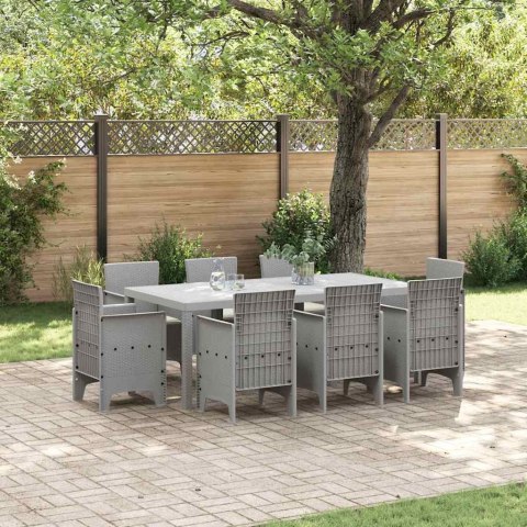 Zestaw do jadalni w ogrodzie 9 pcs Jasnoszary Rattan Polt