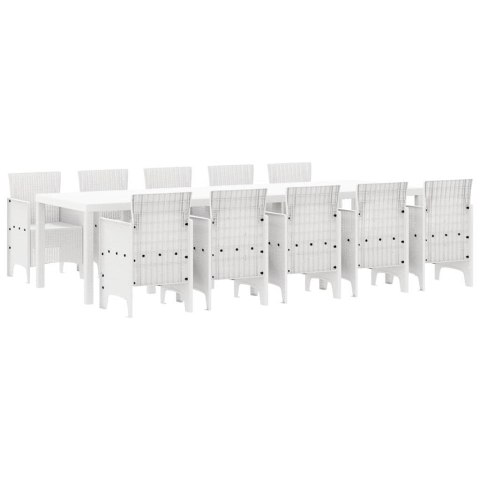 Zestaw do jadalni w ogrodzie 11 pcs Biały Rattan i Stal