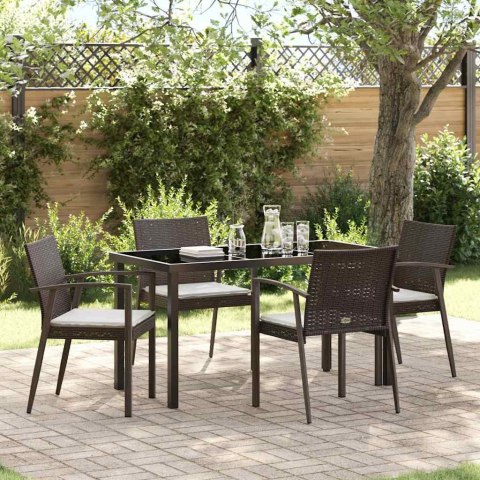 Zestaw do jadalni w ogrodzie 5 pcs Brązowy i czarny Rattan PE