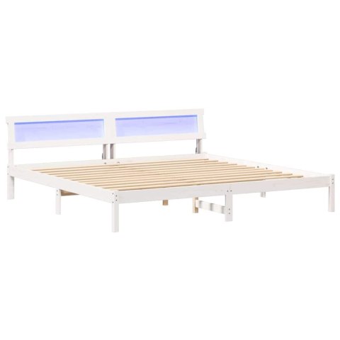 Ramka łóżka Z zagłówkiem Biały 200 x 200 cm Lite drewno sosnowe