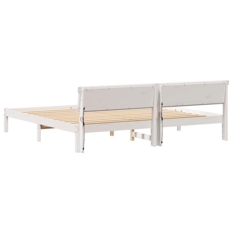 Ramka łóżka Z zagłówkiem Biały 200 x 200 cm Lite drewno sosnowe