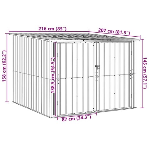 Shed na rower 3 pcs Brązowy 215 x 206 x 157 cm Metal