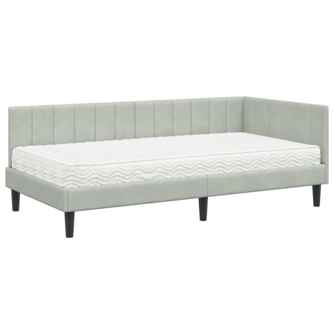 Rama Łóżka Narożnego z Materacem 2 pcs Jasnoszary Aksamit