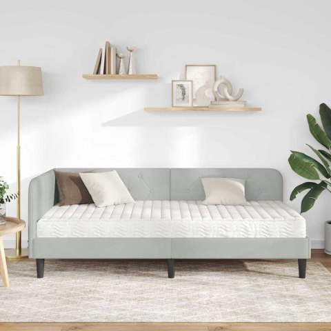 Rama łóżka narożnego z materacem Jasnoszary 90 x 200 cm Aksamit