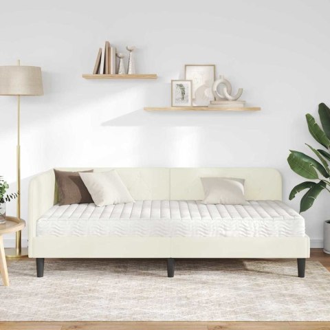 Rama łóżka narożnego z materacem Kremowy 90 x 200 cm Aksamit