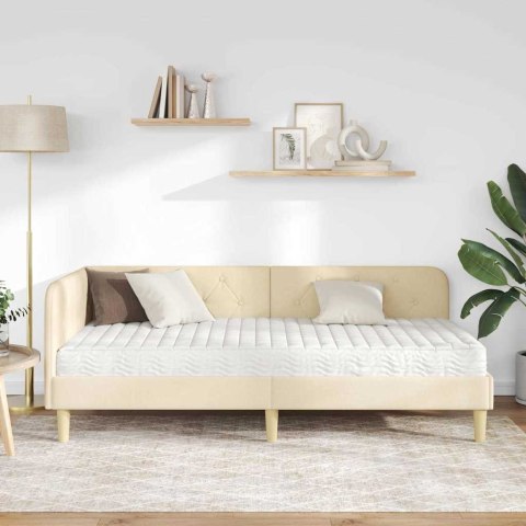Rama łóżka narożnego z materacem Kremowy 90 x 200 cm tkanina