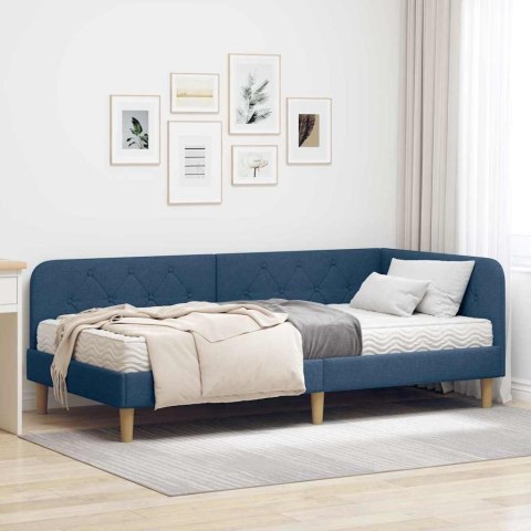 Rama łóżka narożnego z materacem Niebieski 90 x 200 cm tkanina