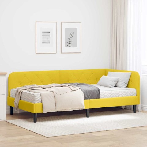Rama łóżka narożnego z materacem Żółty 90 x 200 cm Aksamit