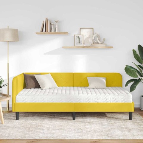 Rama łóżka narożnego z materacem Żółty 90 x 200 cm Aksamit