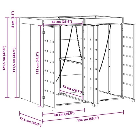 Przechowalnia na 3 kosze na odpady 340 x 77.5 x 115.5 cm Stal